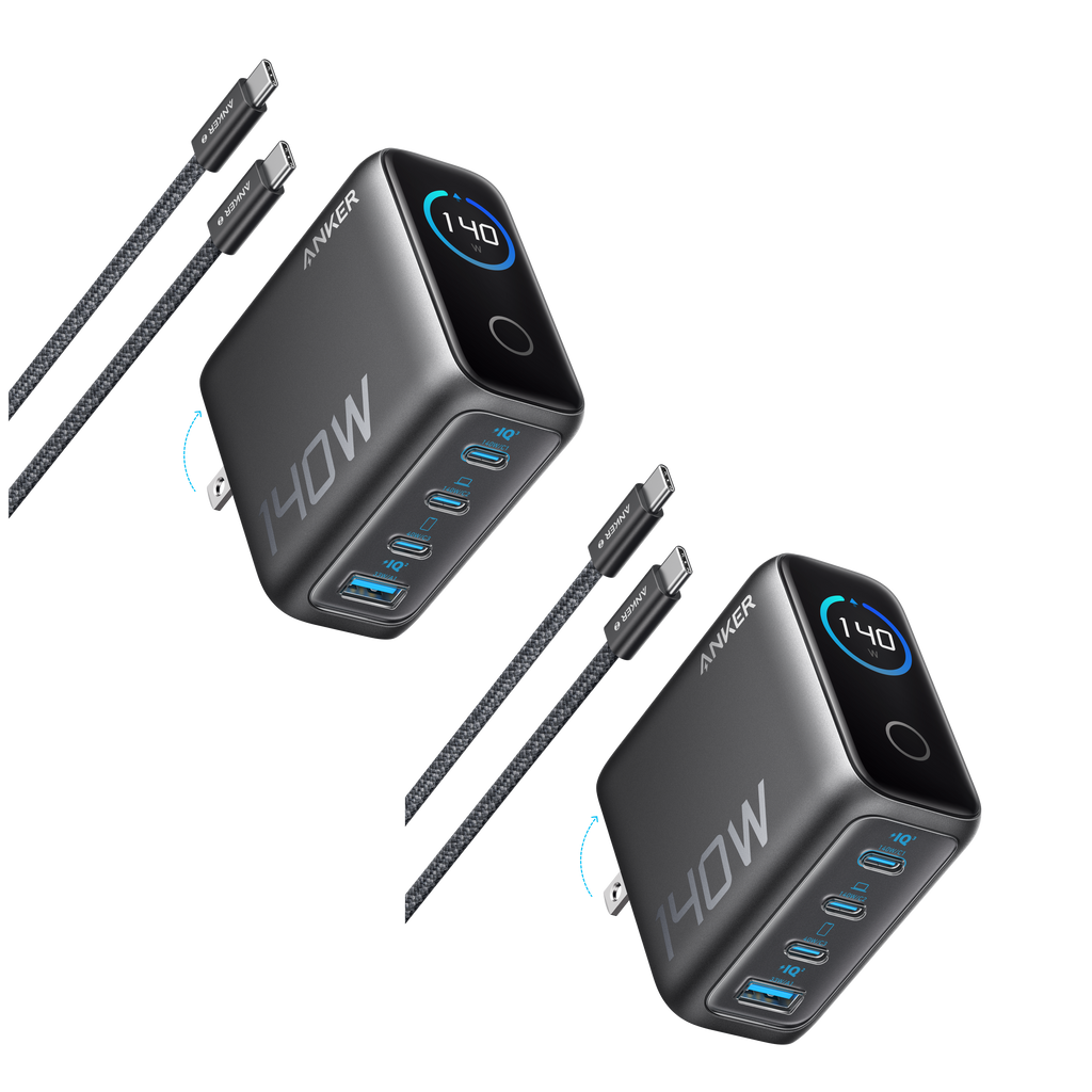 2-Pack Anker Laptop Charger (140W, 4-Port, PD 3.1) with 2-Pack USB-C Cable